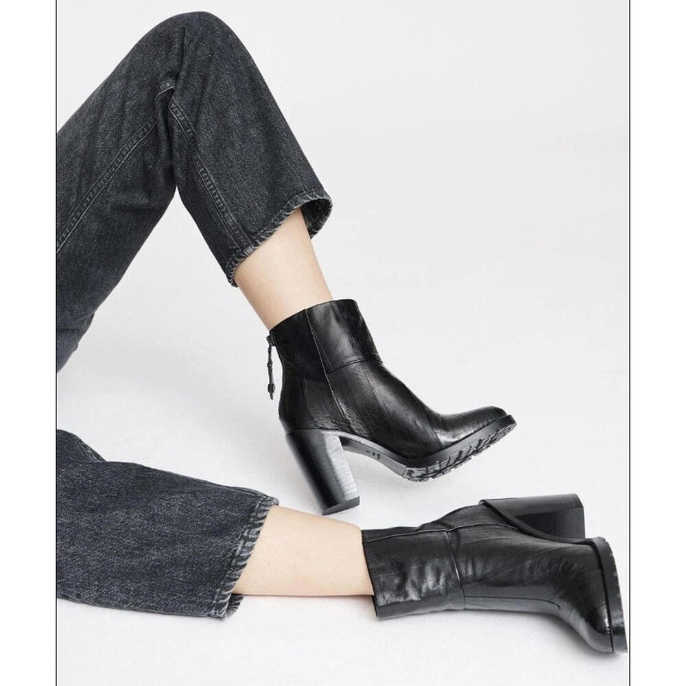 Rag & Bone Black Newbury 2.0 Boots Zip Chunky Leather EU 38.5 US 8.5 $550